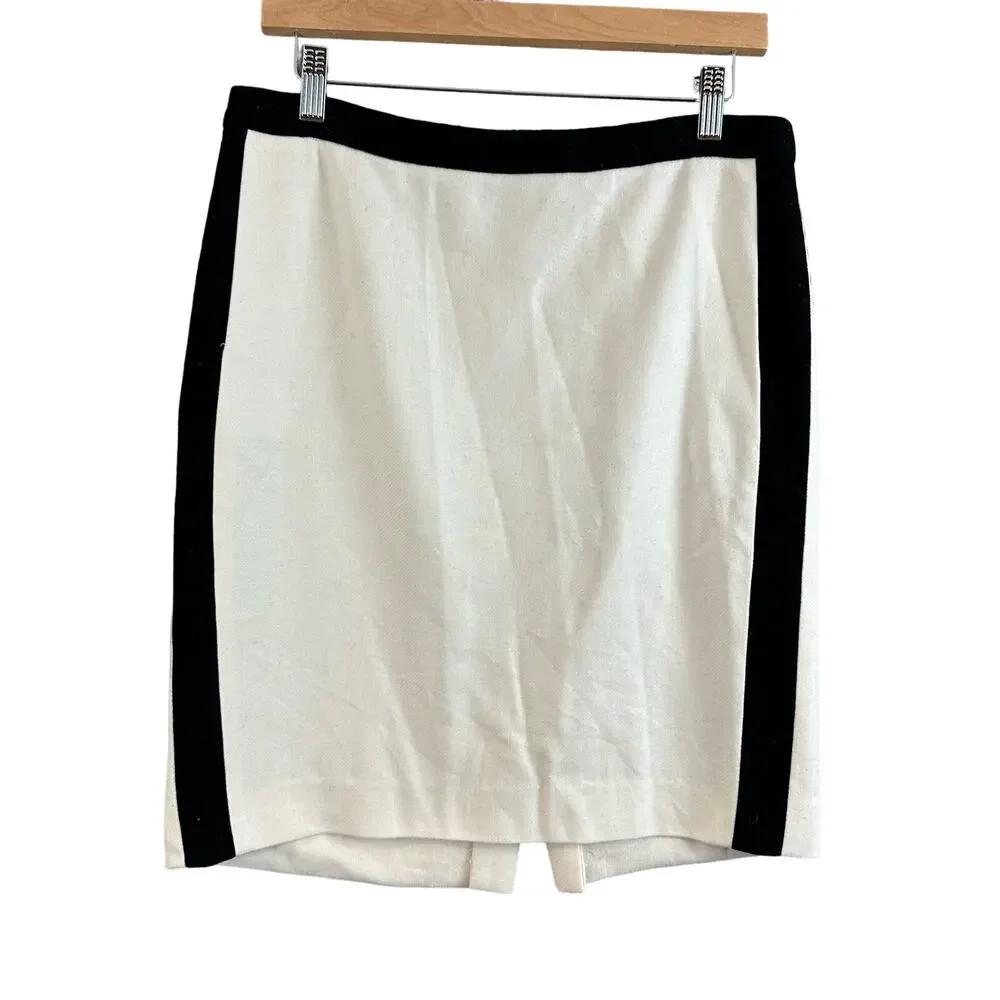 J. Crew Pencil Skirt Ivory Wool Black Velvet 6 S Small